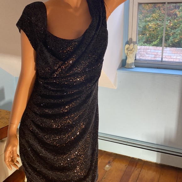 SEQUINED BLACK DRESS FORM FITTING STRETCH SIZE 14 JESSICA SIMPSON EUC - Picture 7 of 9